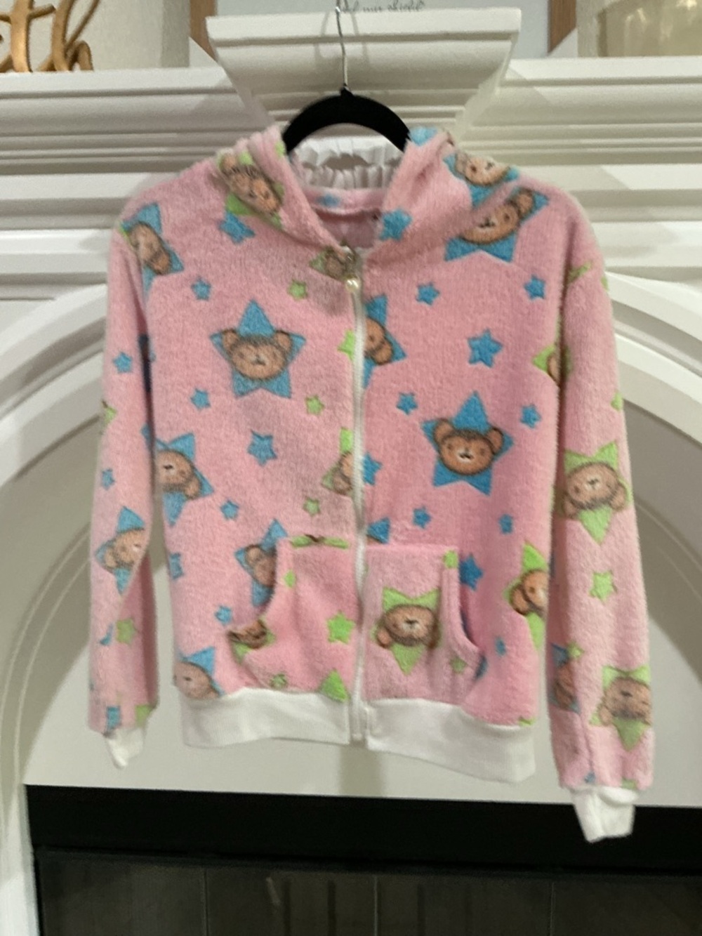 Kids Pink Fuzzy Bear Hooded Zip-Up Sweatshirt